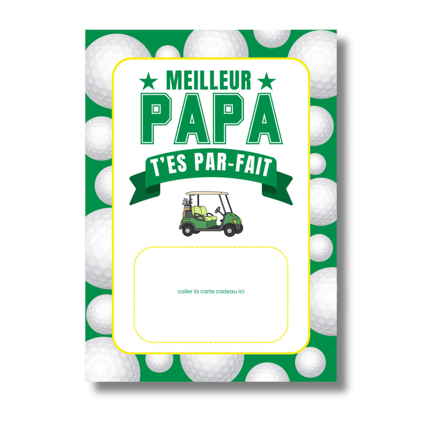 Carton de présentation pour carte cadeau - Meilleur Papa - Golf - Carte imprimée 5x7