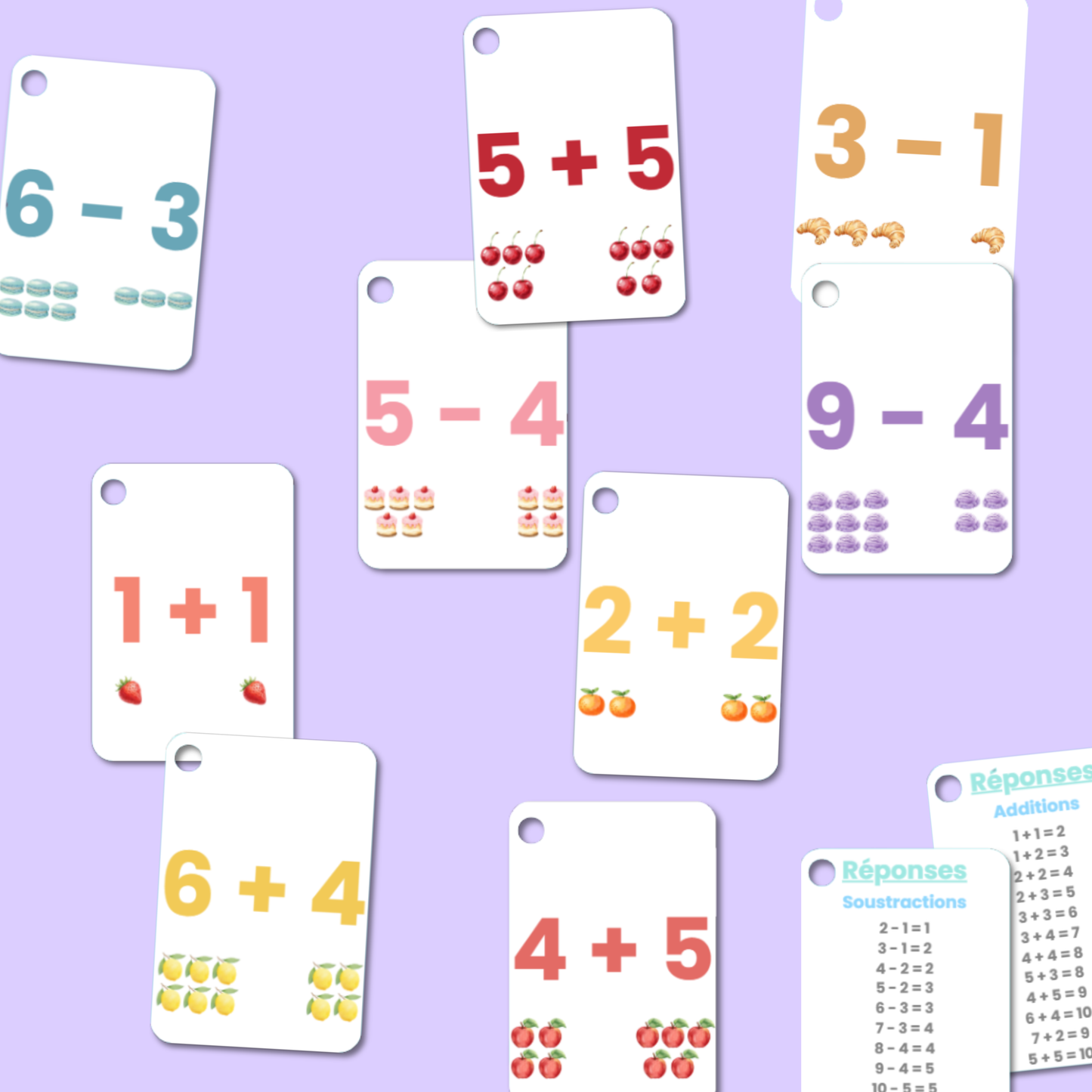 Cartes Additions & Soustractions éducatives – Premiers calculs en s’amusant (4–7 ans)