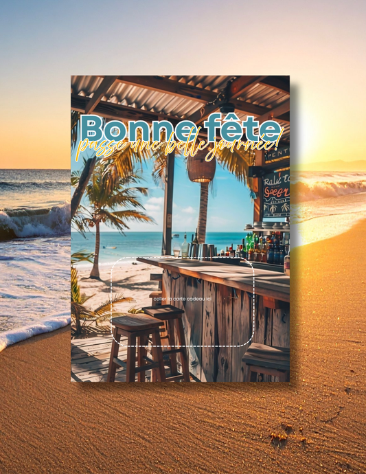 Carton de présentation carte cadeau – Beach Bar – Carte imprimée 5x7