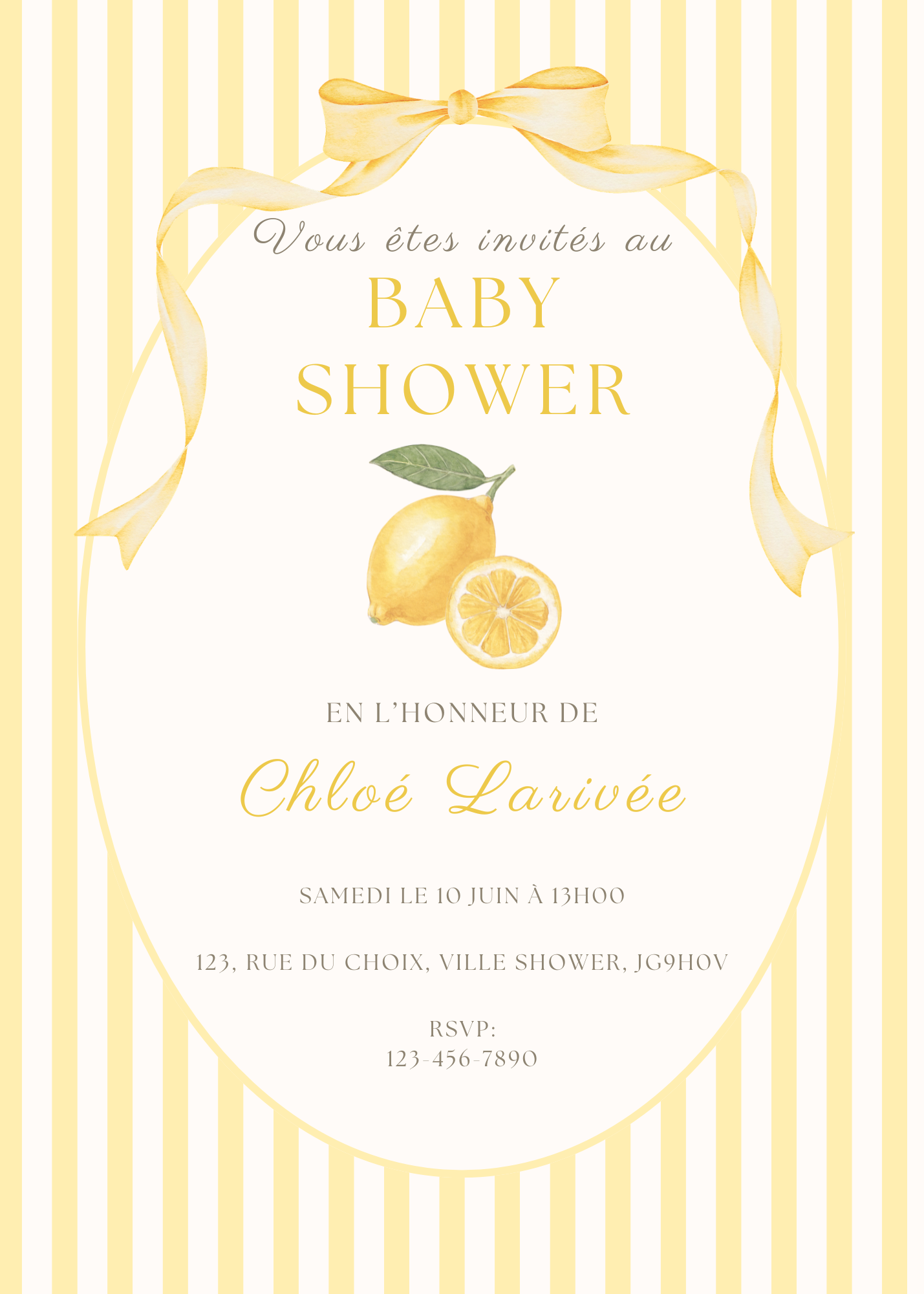 Personalized Invitation - Baby Shower - Lemon - Printed Card 5x7