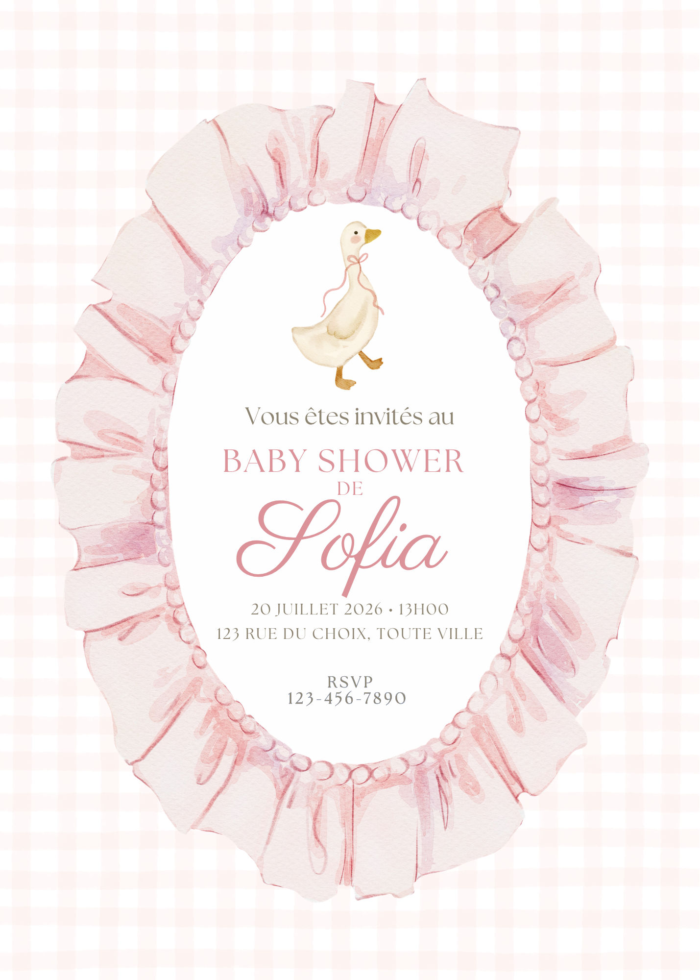 Personalized Invitation – Pink Goose Baby Shower – 5x7 Printed Card