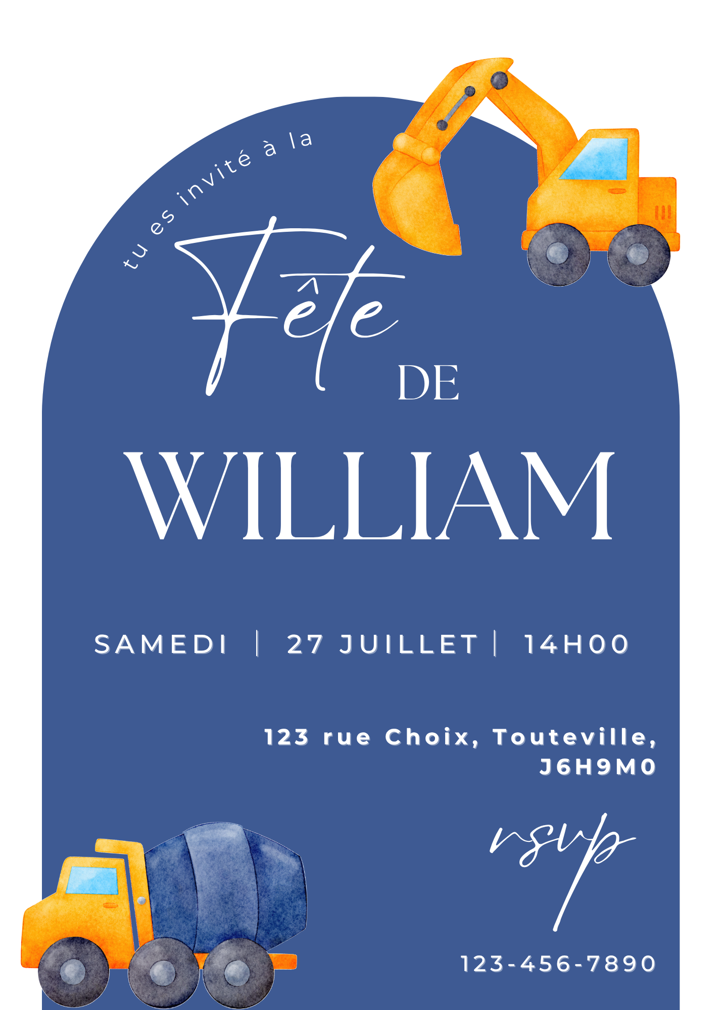 Personalized Invitation – Construction Kids' Party – 5x7 Printed Card
