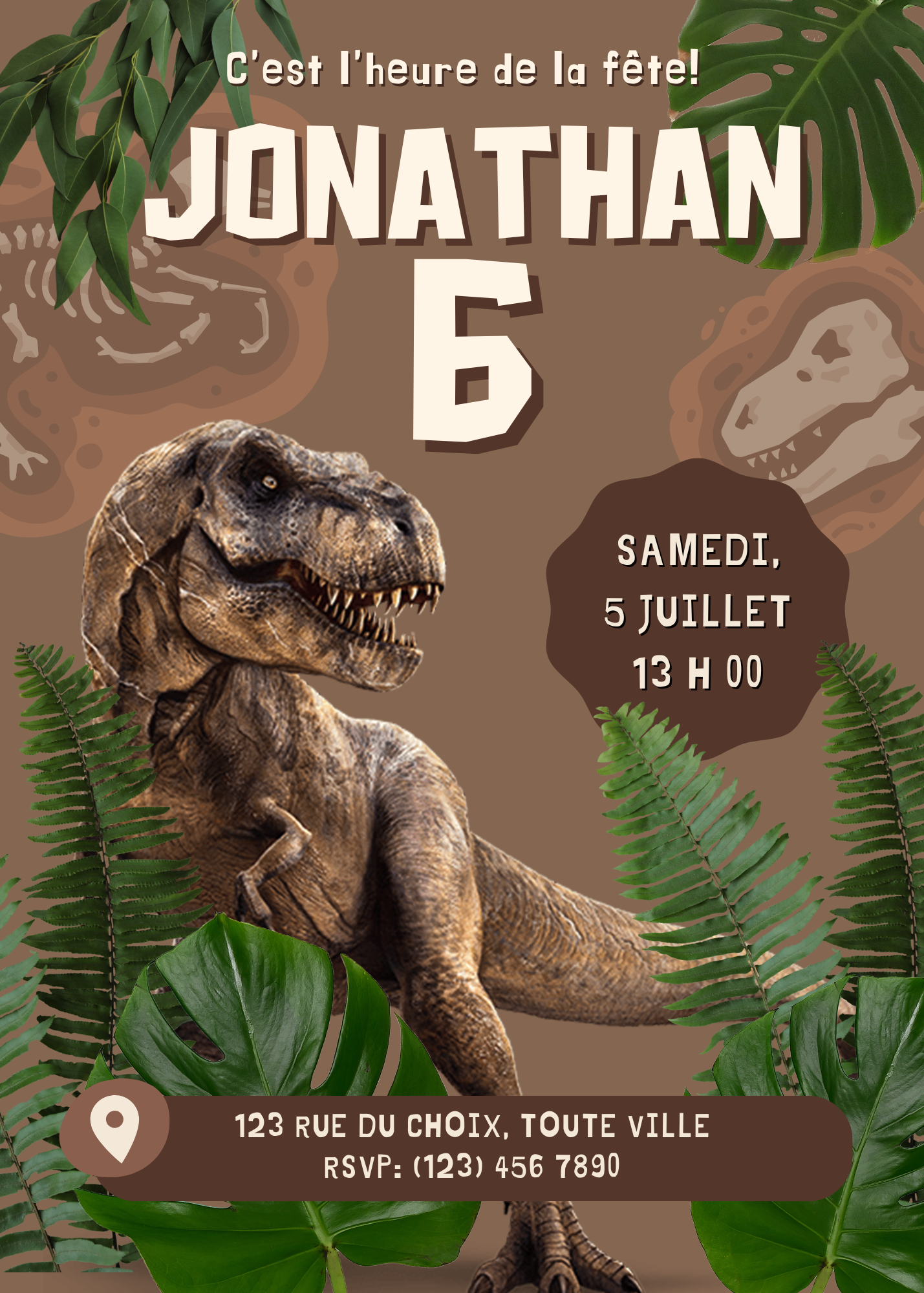 Personalized Invitation – Kids' Dino Party – 5x7 Printed Card