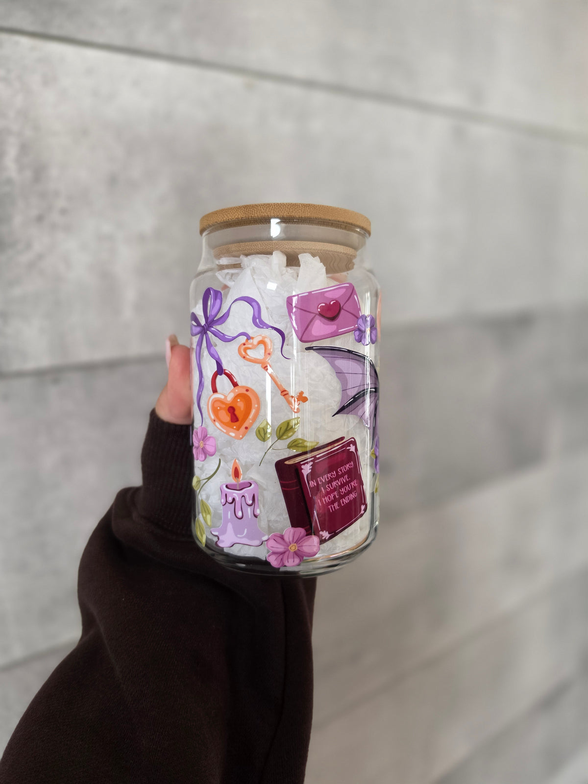Tasse en verre 16oz - Romantasy Dragon Mauve