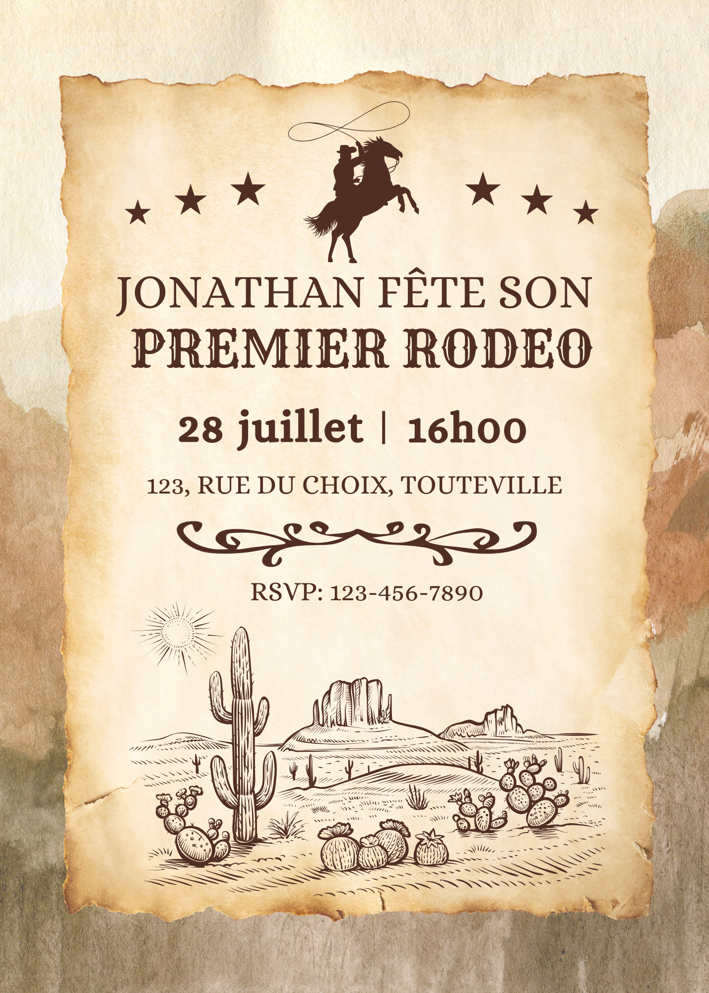 Invitation Personnalisée - Fête enfant - Cowboy