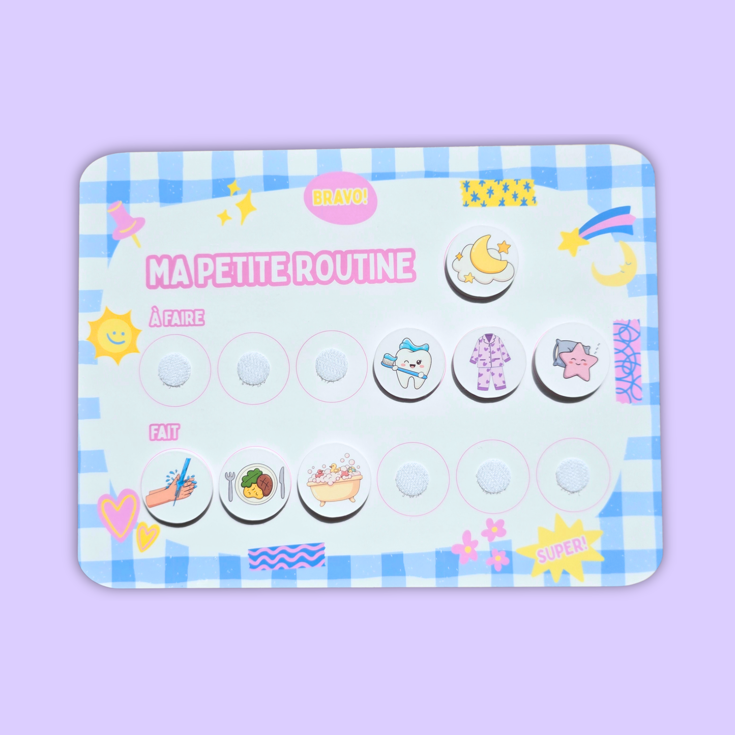 Petite Routine Carottée – Tableau interactif matin et soir avec icônes en velcro (2–7 ans)