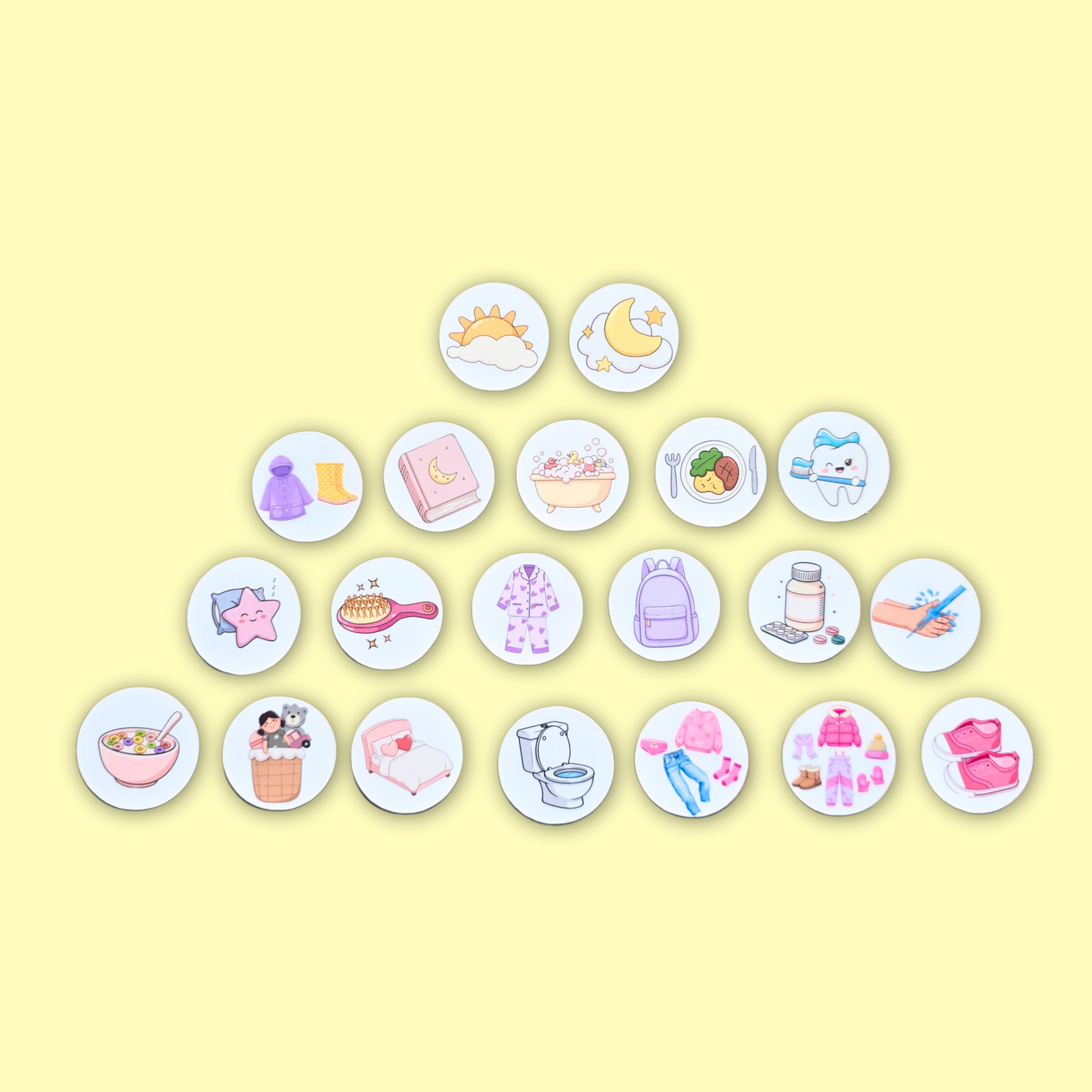 Petite Routine Sucrée – Tableau interactif matin et soir avec icônes en velcro (2–7 ans)