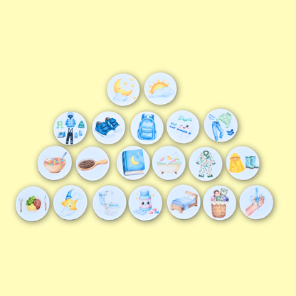 Petite Routine Éléphanteau – Tableau interactif matin et soir avec icônes en velcro (2–7 ans)