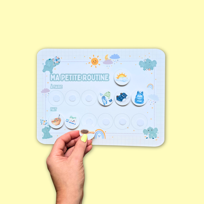Petite Routine Éléphanteau – Tableau interactif matin et soir avec icônes en velcro (2–7 ans)