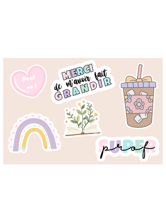 Stickers pour professeurs - Mini feuilles 4x6 | 3 choix - Girly, Pastel, Neutre