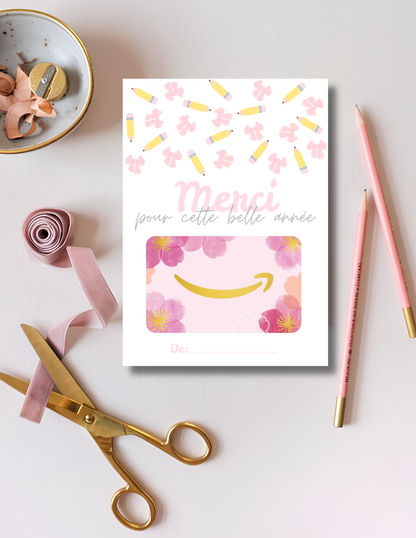 Carton de présentation pour carte cadeau - Crayons: Rose ou Rouge
