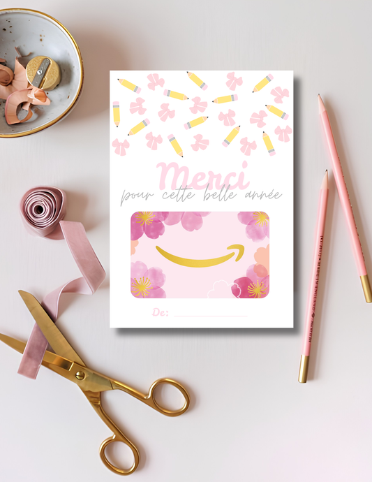 Carton de présentation pour carte cadeau - Crayons: Rose ou Rouge