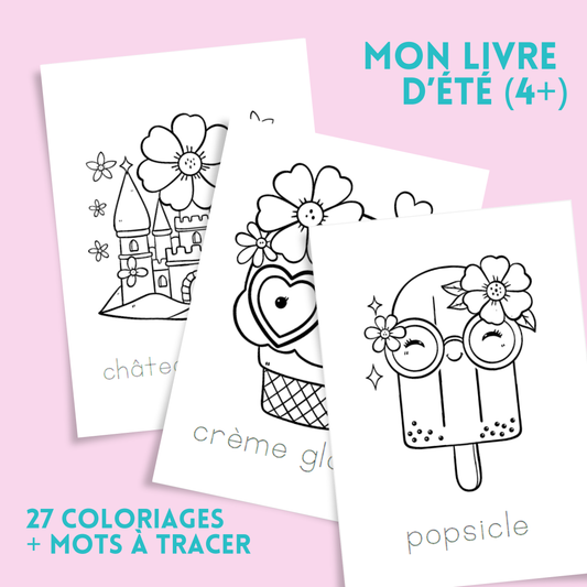 Coloriages d’été éducatif – 27 coloriages + mots à tracer (4 ans et +)