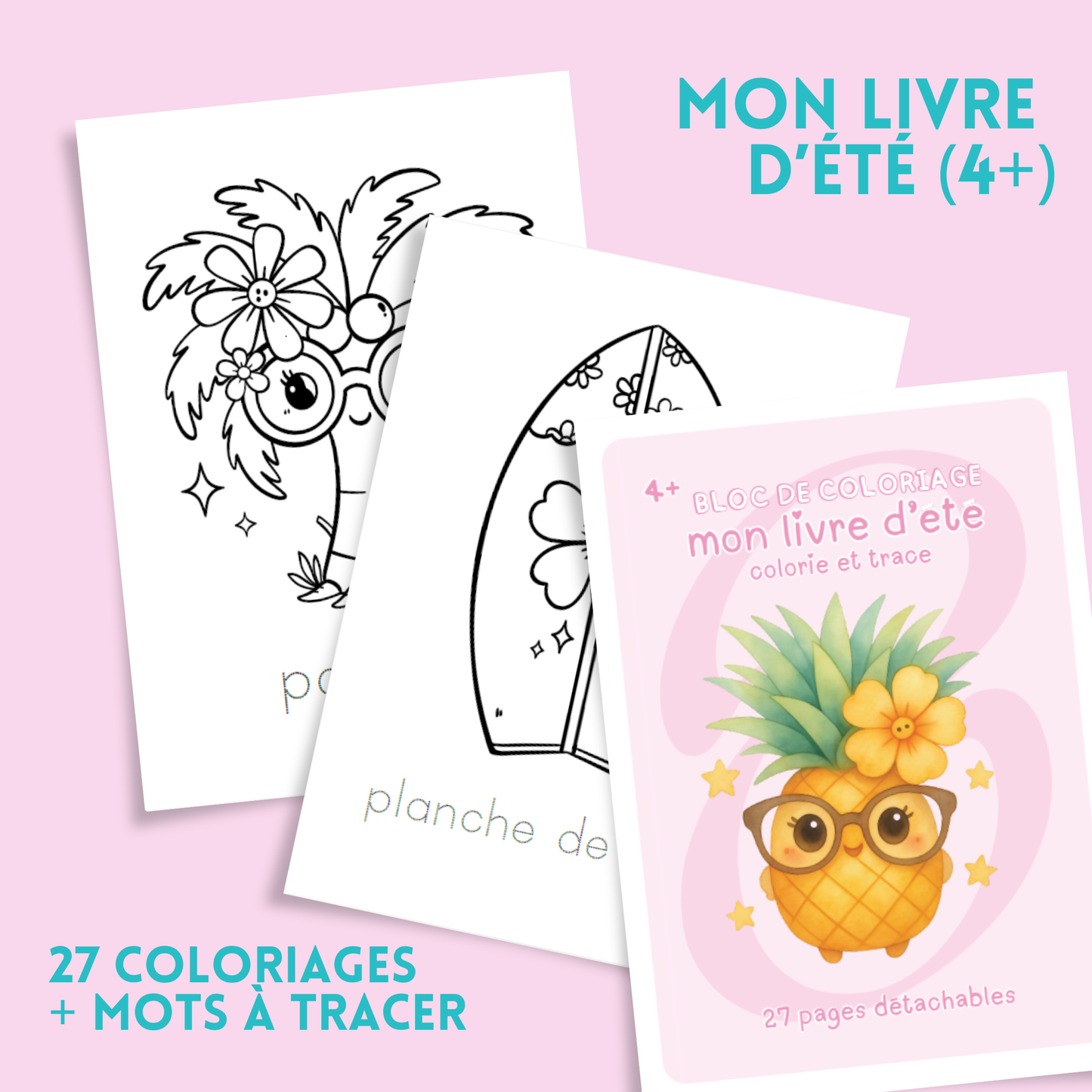 Coloriages d’été éducatif – 27 coloriages + mots à tracer (4 ans et +)