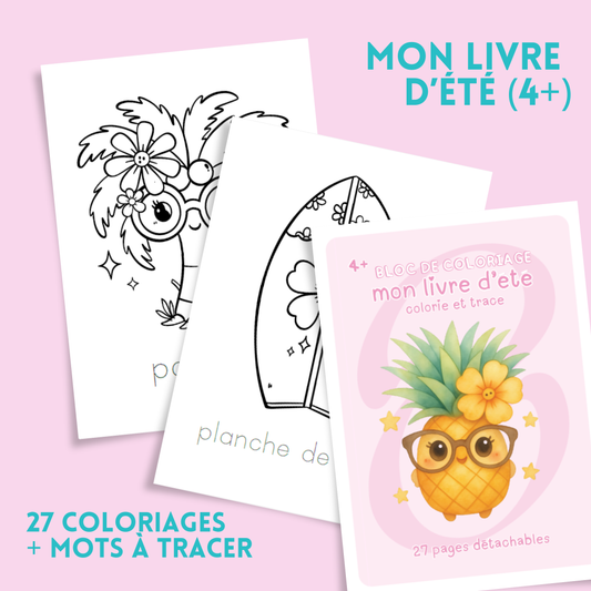 Coloriages d’été éducatif – 27 coloriages + mots à tracer (4 ans et +)