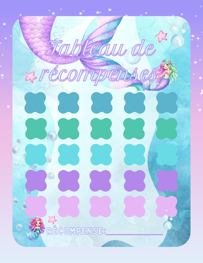 Tableau de récompenses – Petite Sirène (2 à 7 ans)
