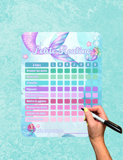 Routine Petite Sirène –  Affiche effaçable (3–10 ans)