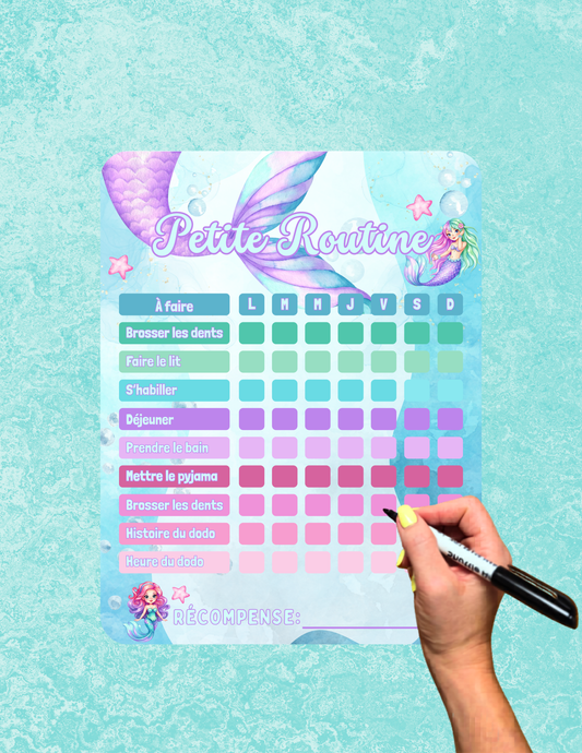 Routine Petite Sirène –  Affiche effaçable (3–10 ans)