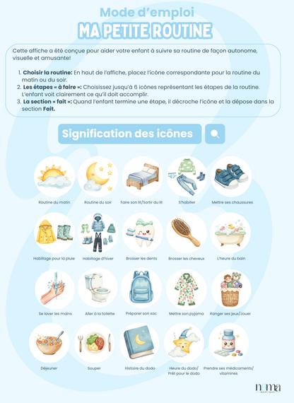 Petite Routine Marée – Tableau interactif matin et soir avec icônes en velcro (2–7 ans)