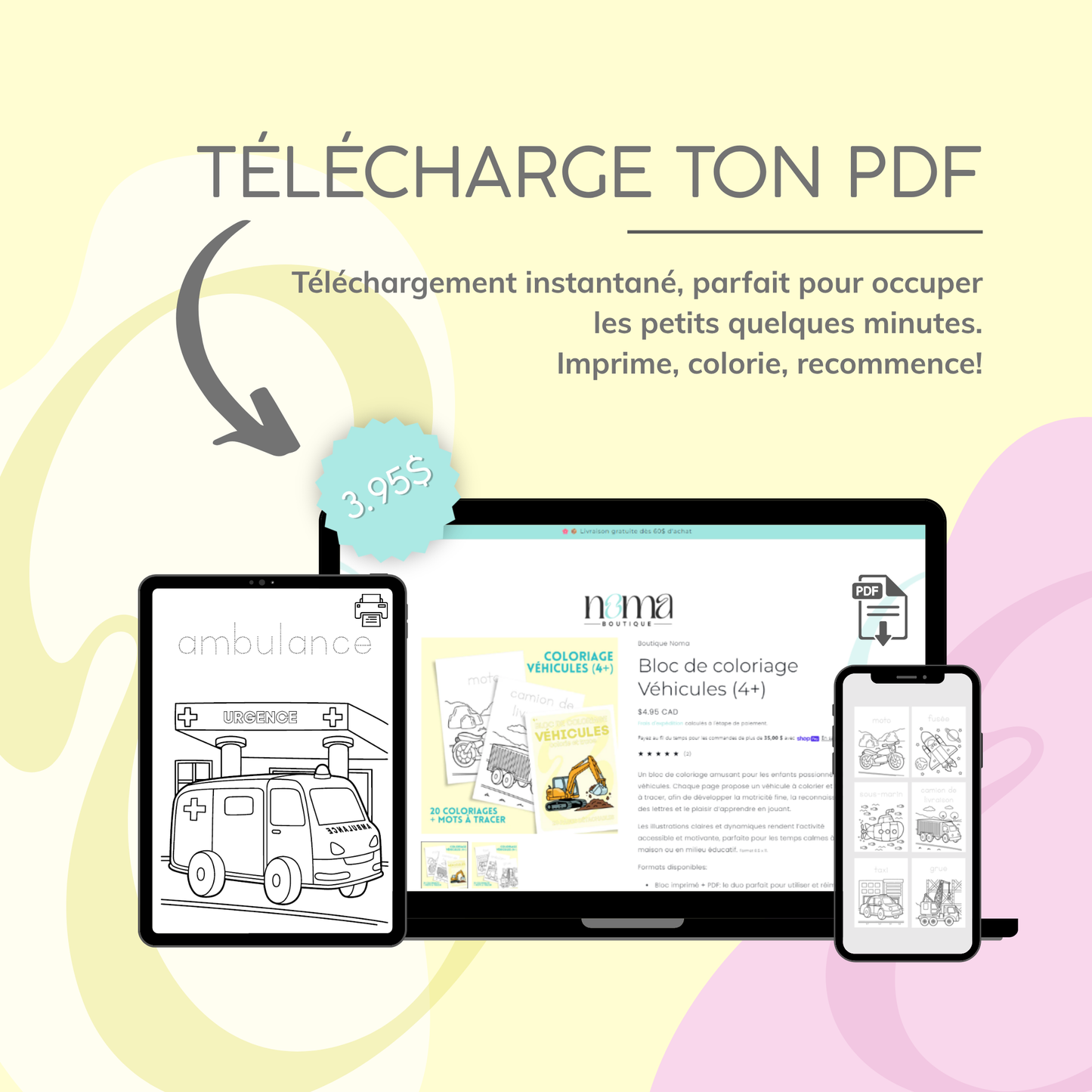 Coloriages véhicules éducatif – 20 coloriages + mots à tracer (4 ans et +)