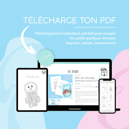 Coloriages éducatif  animaux marins – 22 coloriages + mots à tracer (4 ans et +)