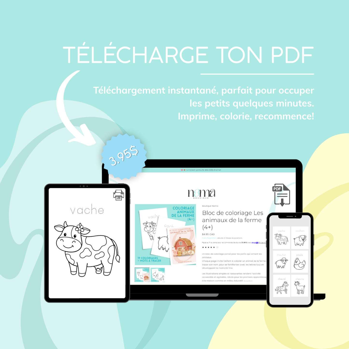 Coloriages animaux de la ferme éducatif – 19 coloriages + mots à tracer (4 ans et +)