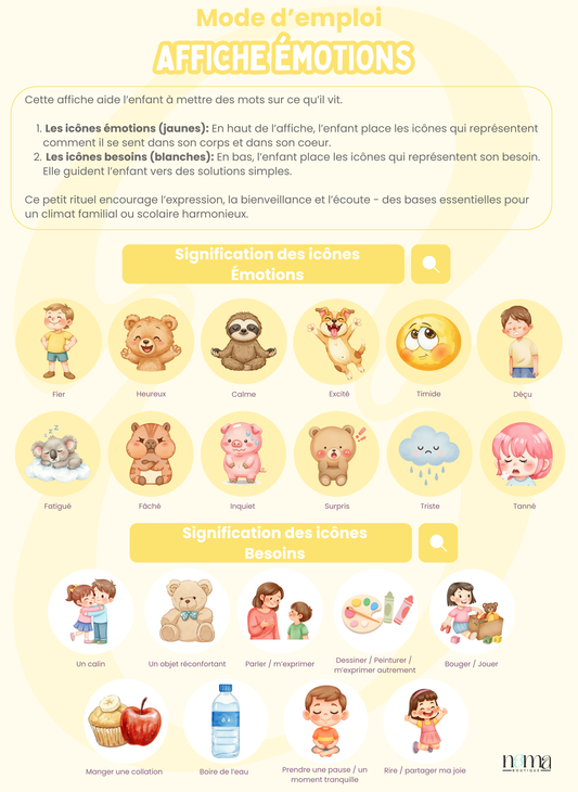 Émotions Colorées – Tableau interactif pour exprimer ses émotions et besoins (3–7 ans)