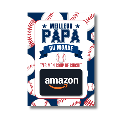 Carton de présentation pour carte cadeau - Meilleur Papa - Baseball - Carte imprimée 5x7