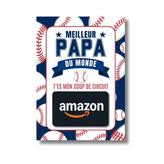 Carton de présentation pour carte cadeau - Meilleur Papa - Baseball - Carte imprimée 5x7