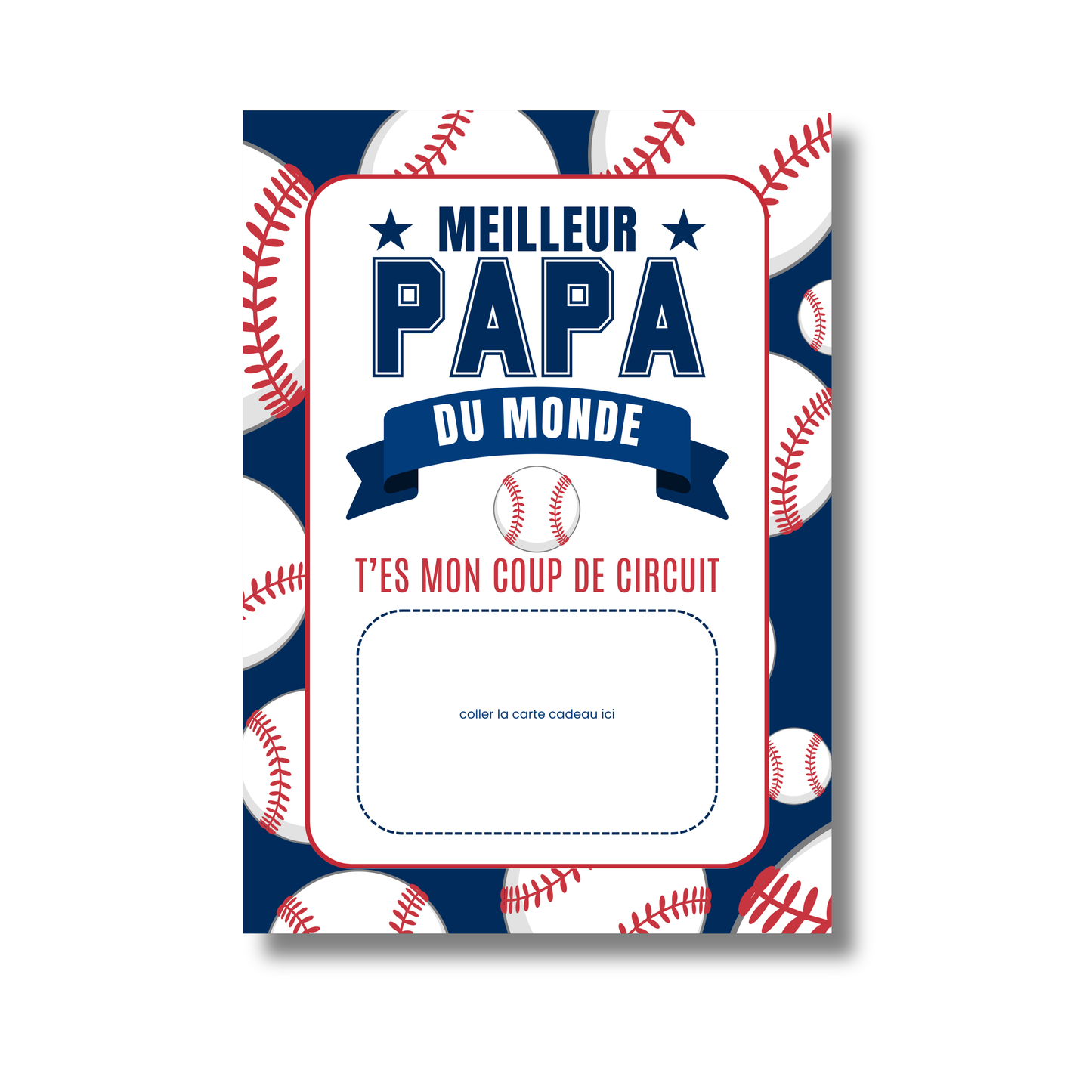 Carton de présentation pour carte cadeau - Meilleur Papa - Baseball - Carte imprimée 5x7
