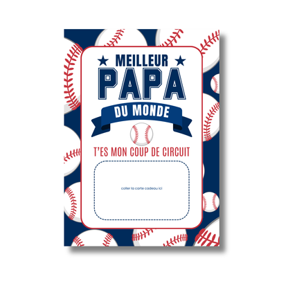 Carton de présentation pour carte cadeau - Meilleur Papa - Baseball - Carte imprimée 5x7