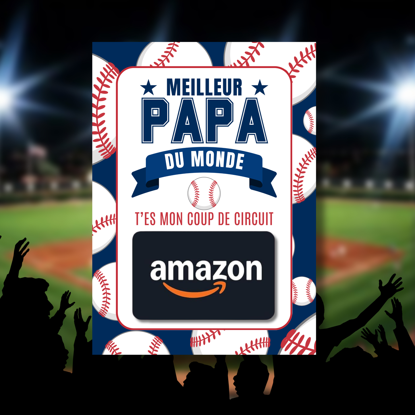 Carton de présentation pour carte cadeau - Meilleur Papa - Baseball - Carte imprimée 5x7
