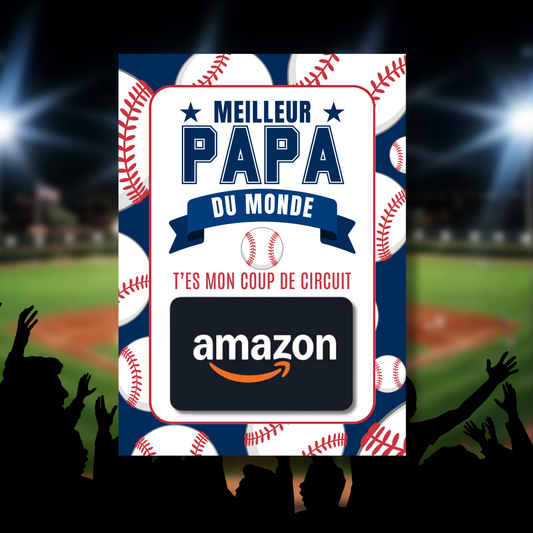Carton de présentation pour carte cadeau - Meilleur Papa - Baseball - Carte imprimée 5x7