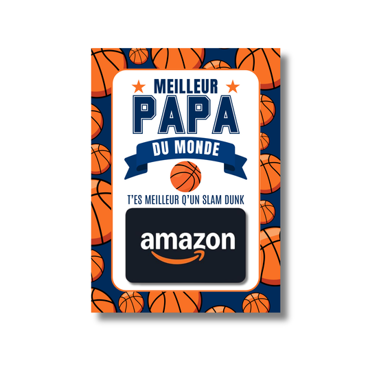 Carton de présentation pour carte cadeau - Meilleur Papa - Basketball - Carte imprimée 5x7