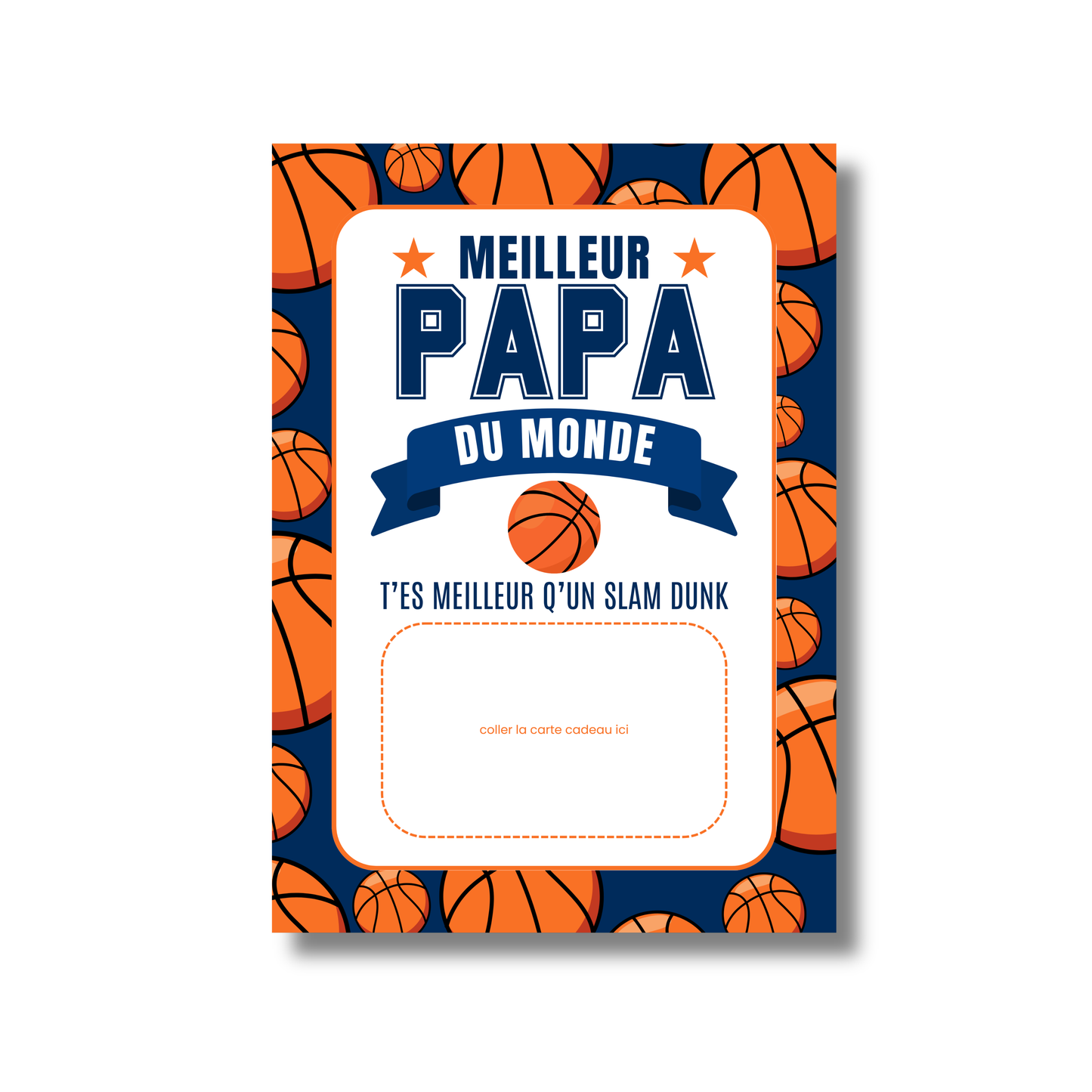 Carton de présentation pour carte cadeau - Meilleur Papa - Basketball - Carte imprimée 5x7
