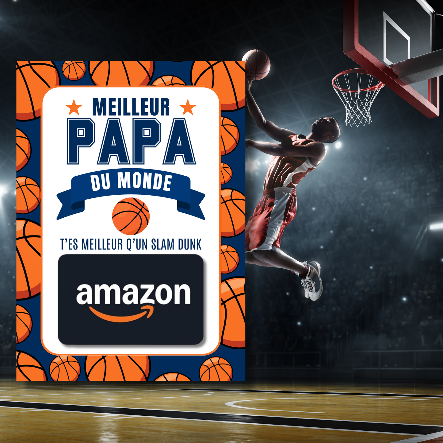 Carton de présentation pour carte cadeau - Meilleur Papa - Basketball - Carte imprimée 5x7