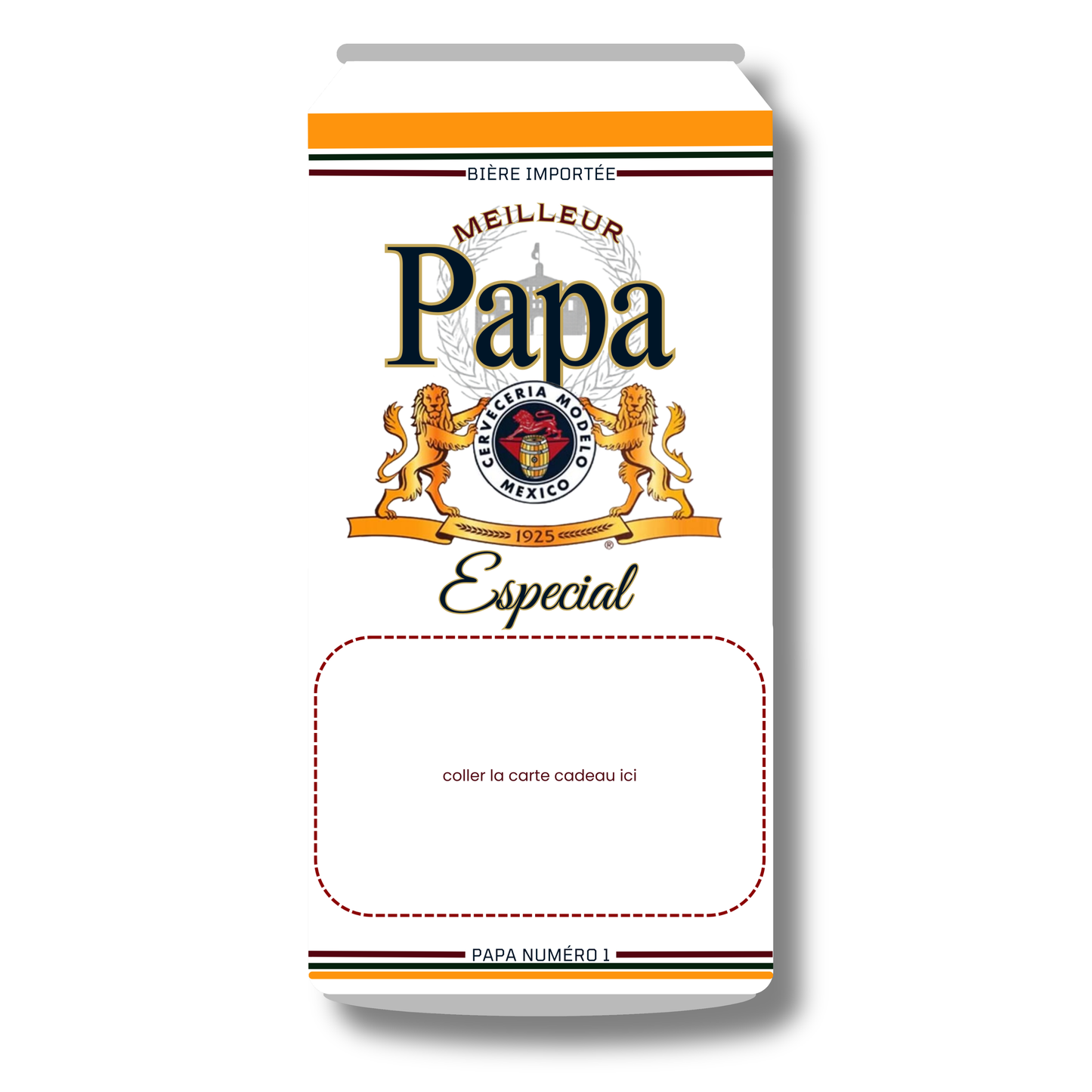 Carton de présentation pour carte cadeau - Meilleur Papa - Bière Modelo - Carte imprimée 3x6.5