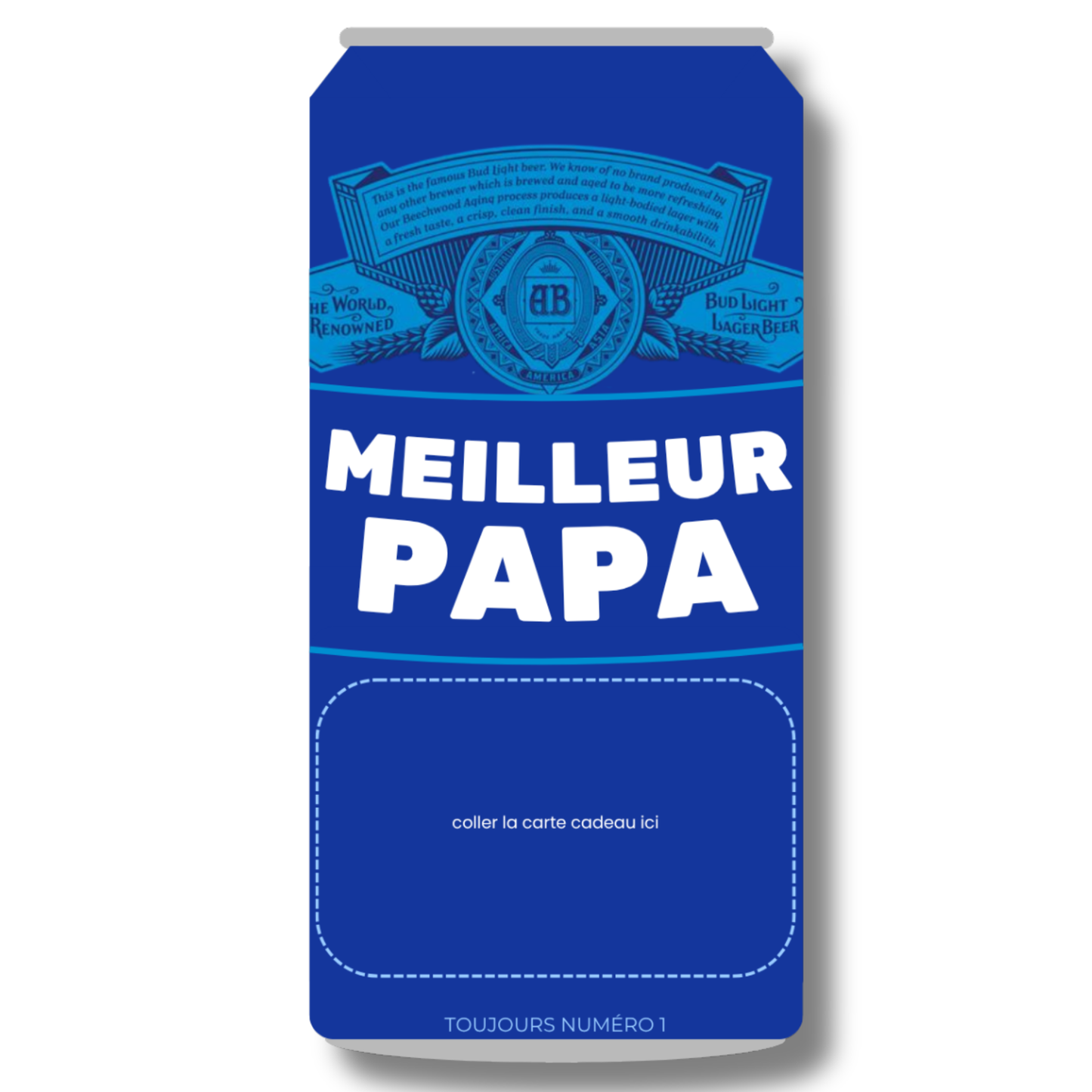 Carton de présentation pour carte cadeau - Meilleur Papa - Bière Bud Light - Carte imprimée 3x6.5