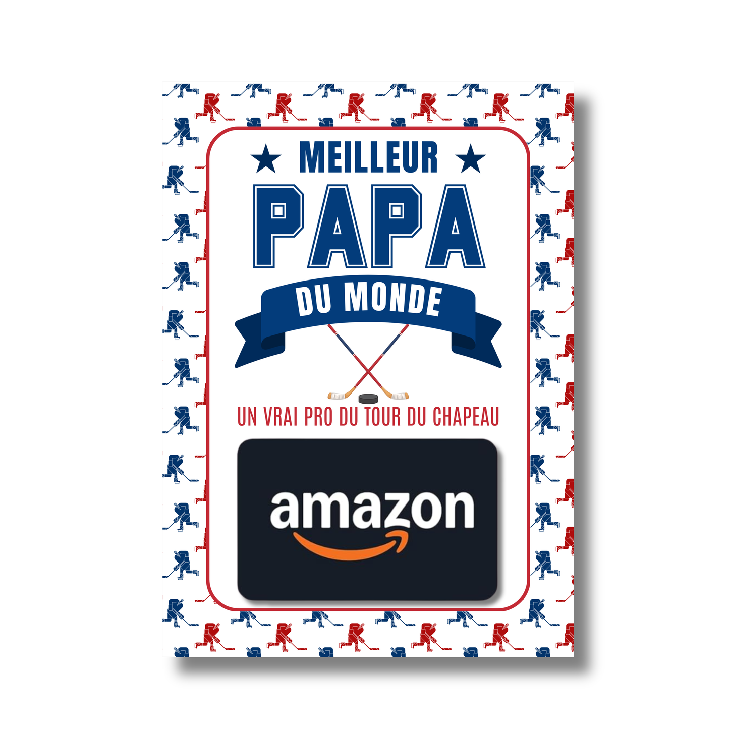 Carton de présentation pour carte cadeau - Meilleur Papa - Hockey - Carte imprimée 5x7
