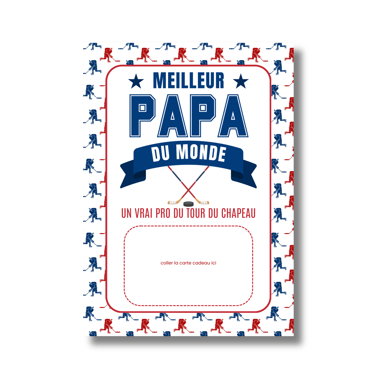 Carton de présentation pour carte cadeau - Meilleur Papa - Hockey - Carte imprimée 5x7