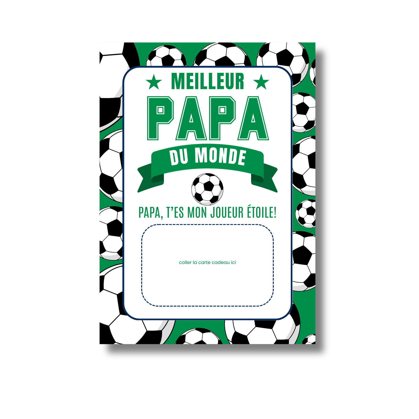 Carton de présentation pour carte cadeau - Meilleur Papa - Soccer - Carte imprimée 5x7