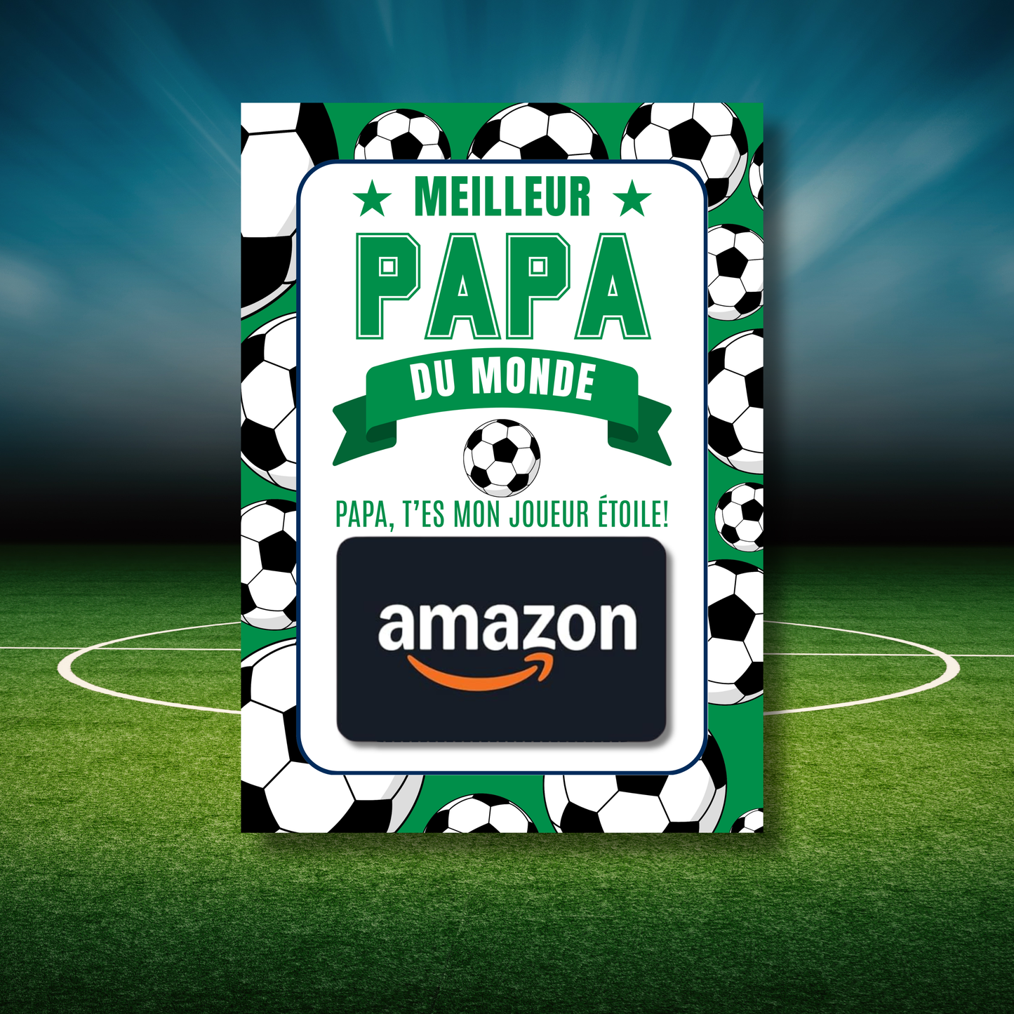 Carton de présentation pour carte cadeau - Meilleur Papa - Soccer - Carte imprimée 5x7