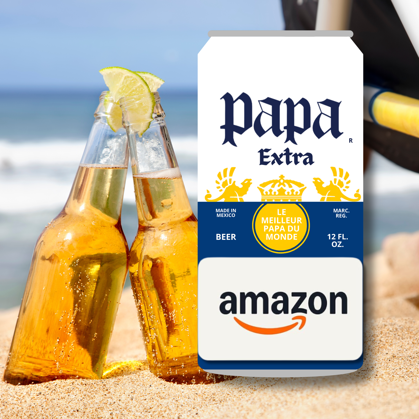 Carton de présentation pour carte cadeau - Papa Extra -  Bière Corona - Carte imprimée 3x6.5