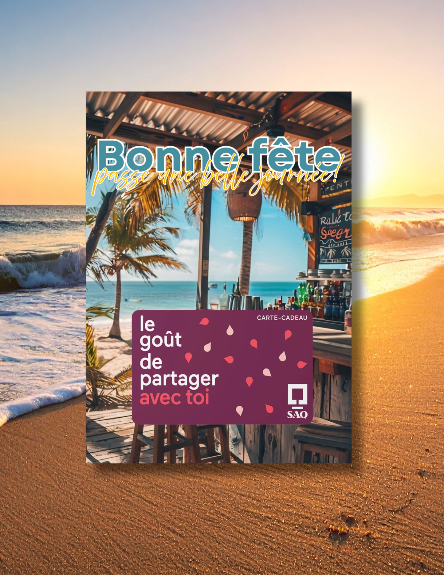 Carton de présentation carte cadeau – Beach Bar – Carte imprimée 5x7