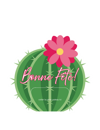 Carton de présentation carte cadeau – Cactus Fleuri – Carte imprimée 6x6