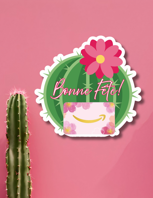 Carton de présentation carte cadeau – Cactus Fleuri – Carte imprimée 6x6
