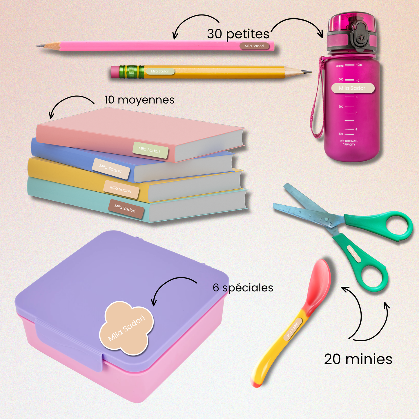 Étiquettes Scolaires Personnalisées - Résistantes à l'eau - Neutre