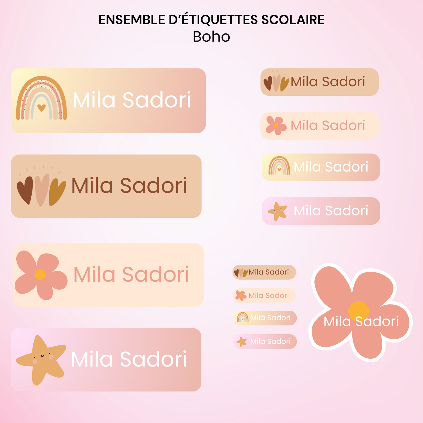 Étiquettes Scolaires Personnalisées - Résistantes à l'eau - Boho