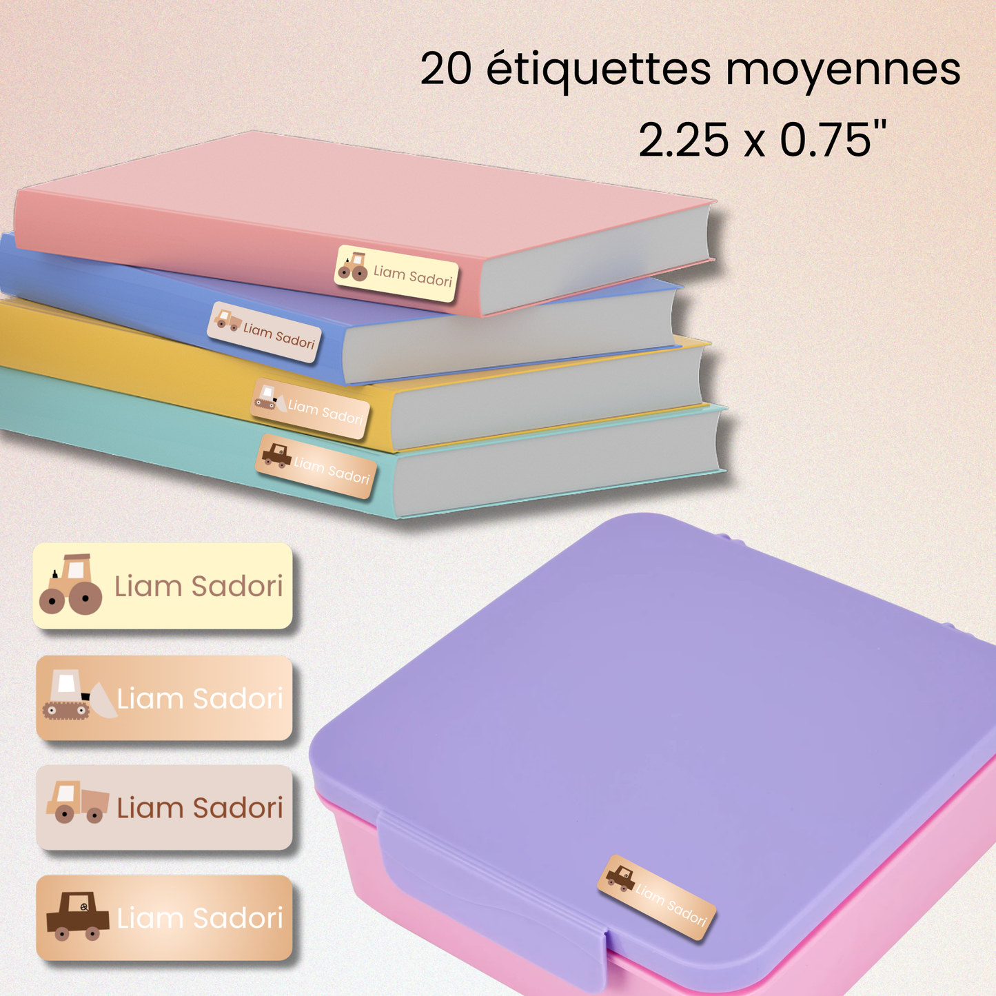 Étiquettes Scolaires Personnalisées - Résistantes à l'eau - Camions