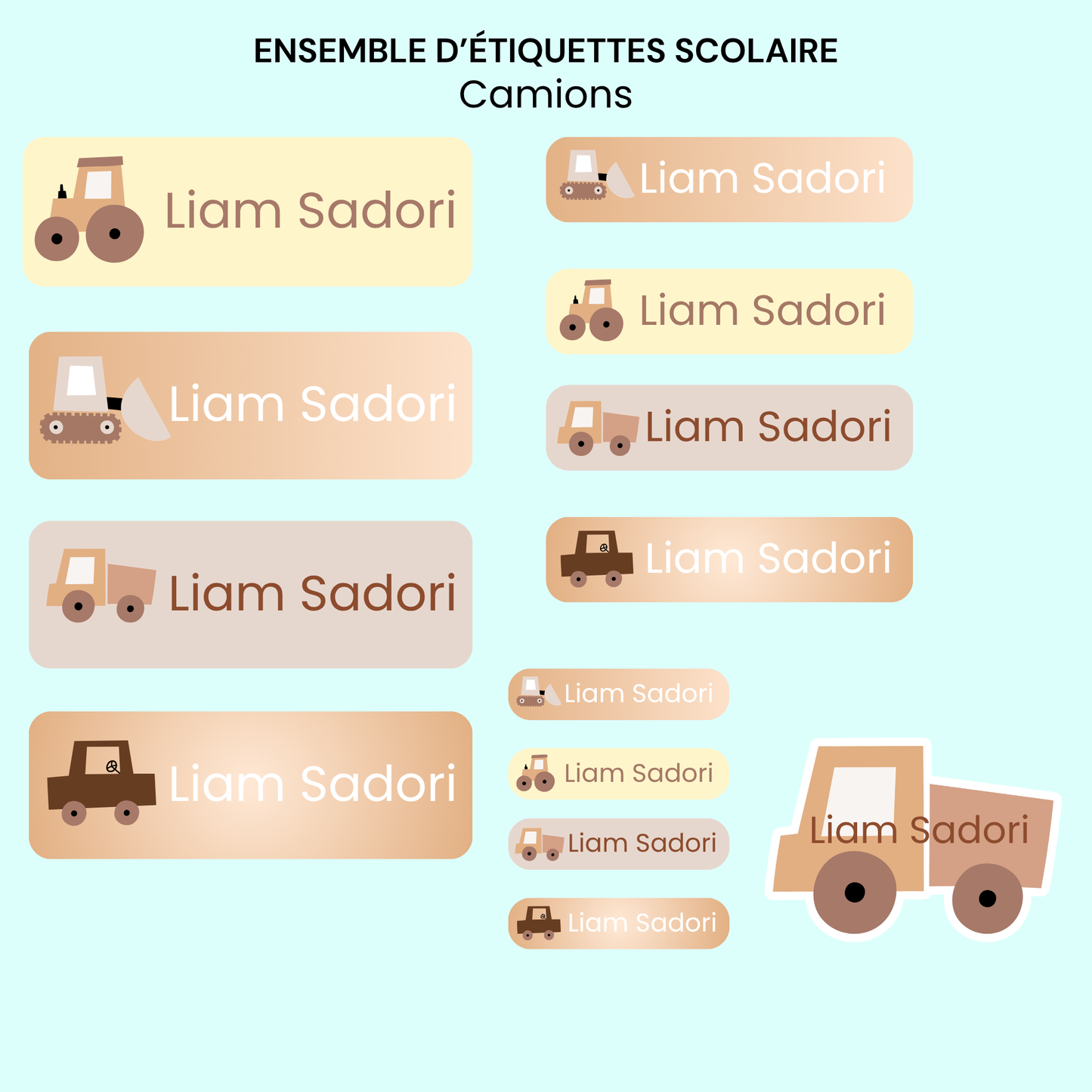 Étiquettes Scolaires Personnalisées - Résistantes à l'eau - Camions
